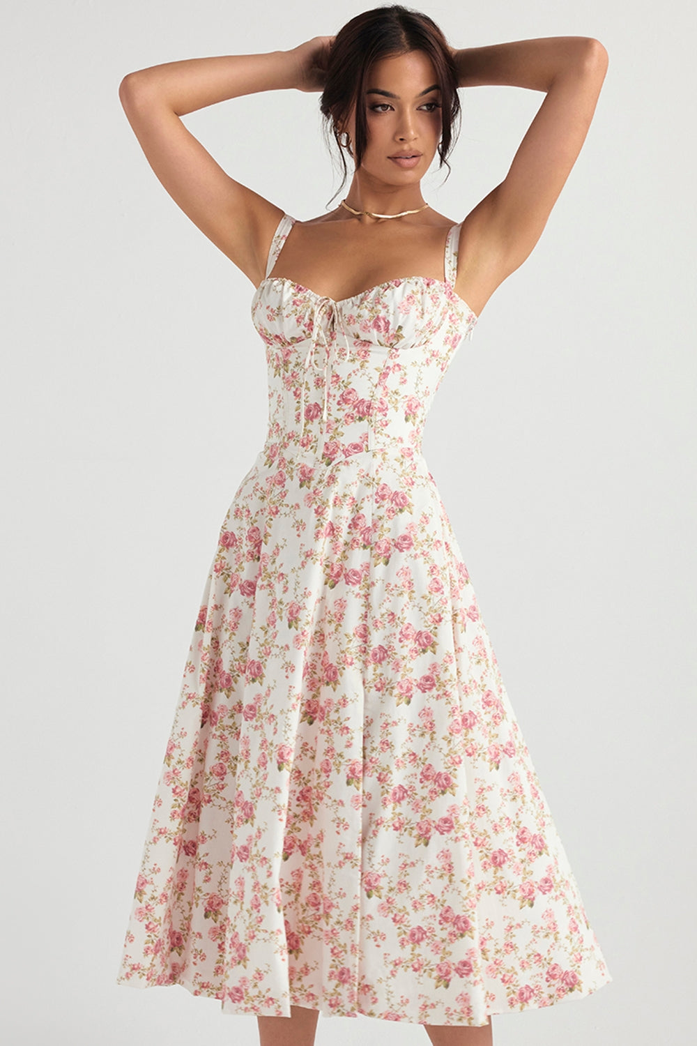 Carmen Rose Print Bustier Sundress