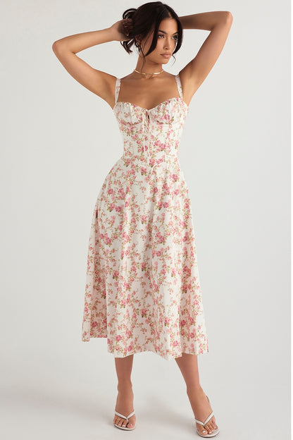 Carmen Rose Print Bustier Sundress