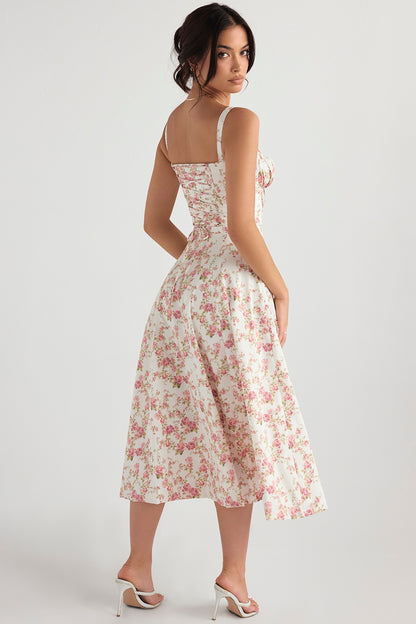 Carmen Rose Print Bustier Sundress