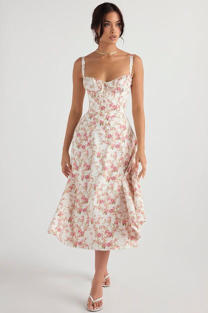 Carmen Rose Print Bustier Sundress